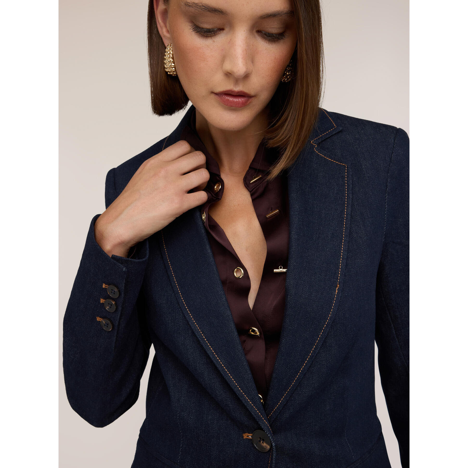 Motivi - Blazer sartoriale in denim con cuciture a contrasto - Blu