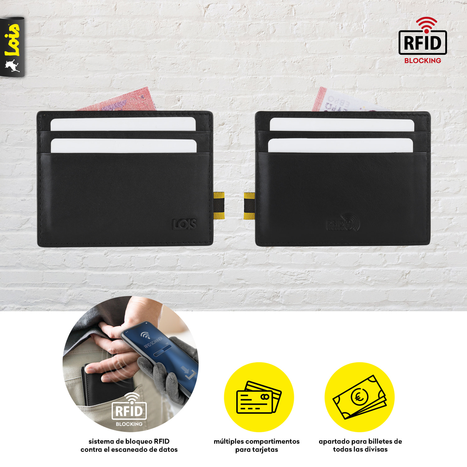 Tarjetero Piel Hombre Lois Lubbock Negro