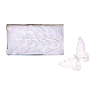 Farfalle Glitter 6 Pz con Clip - Pezzi 3 - Colore Bianco - 9x15Hx3cm - Bianchi Dino