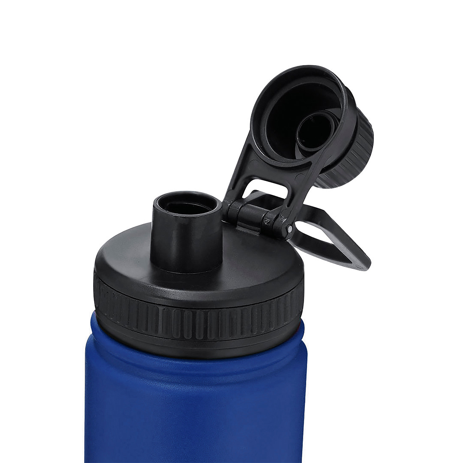 Bidón de Acero Inox Reciclado con 550 ml de capacidad. Incluye tapadera color negro con sistema de cierre a rosca, agarre de silicona.
