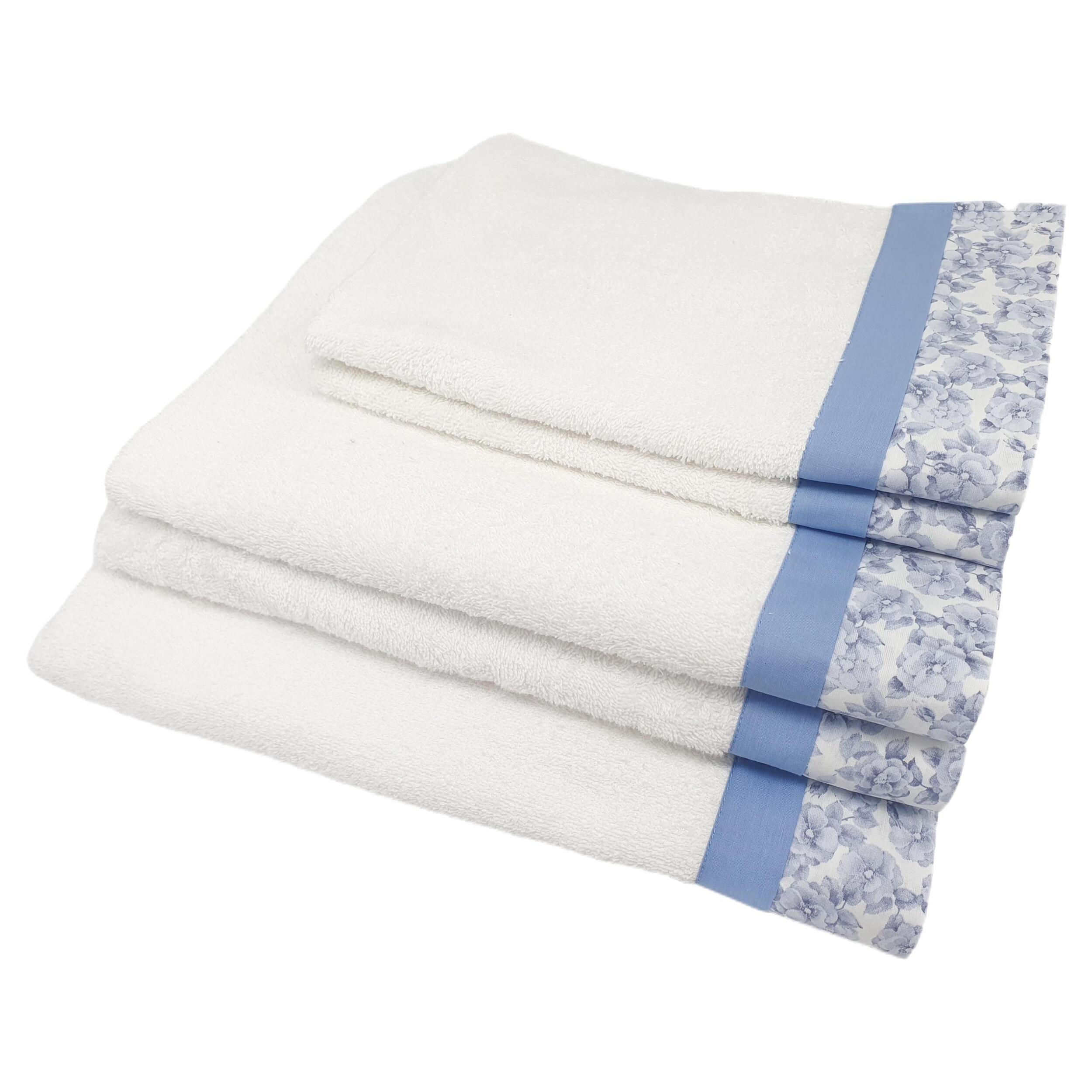 Set Spugna PRIMULA 5 Pezzi: 2 Viso+2 Ospite + 1 Telo Bagno - 450 gr/m² - Bianco - Puro Cotone