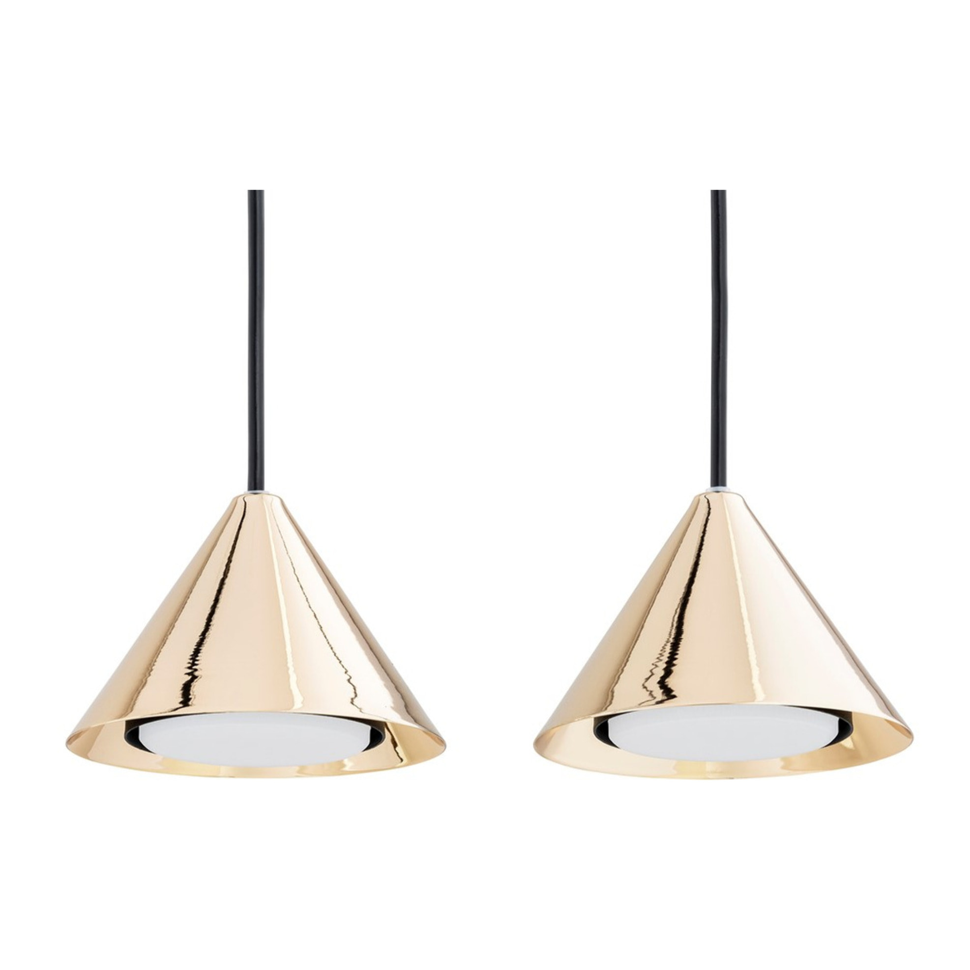 Lampada a sospensione ELIT con tre diffusori conici in oro