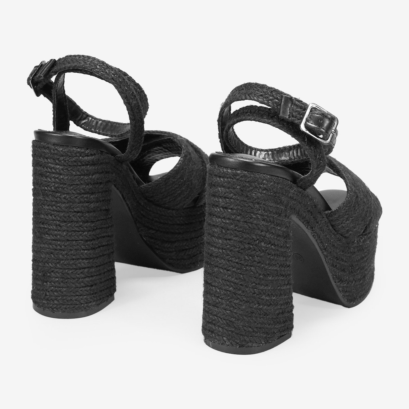 Sandalias de esparto negras con tacón XXL