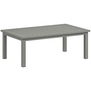 Table basse rectangulaire de jardin plateau lattes 100 x 60 x 37 cm alu effet bois gris
