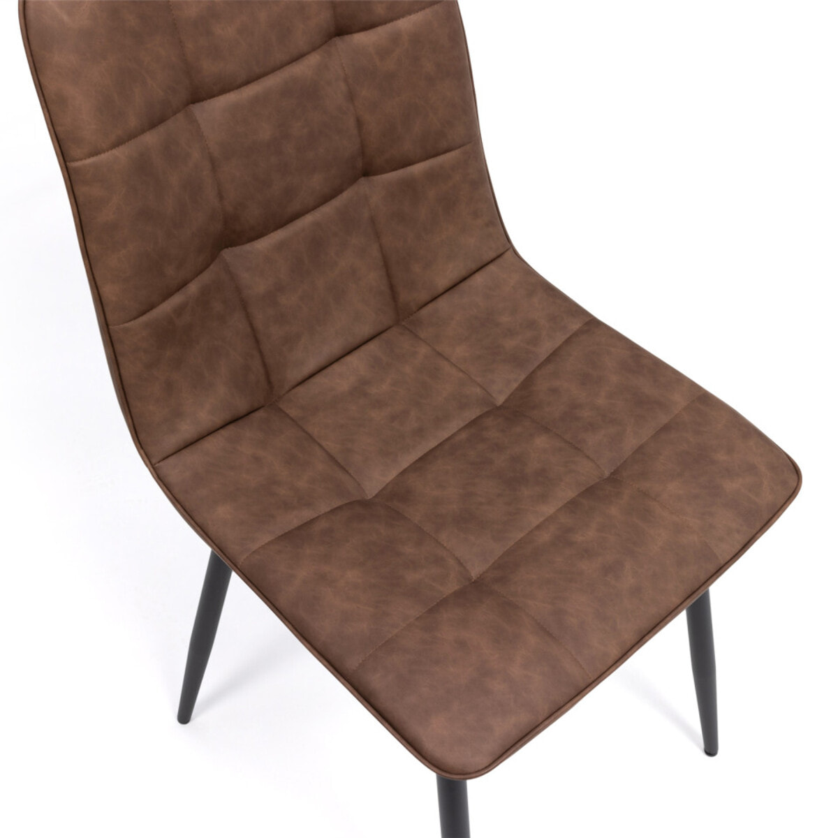 Chaises Linda simili cuir marron et pieds métal noirs - lot de 4