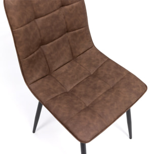Chaises Linda simili cuir marron et pieds métal noirs - lot de 4