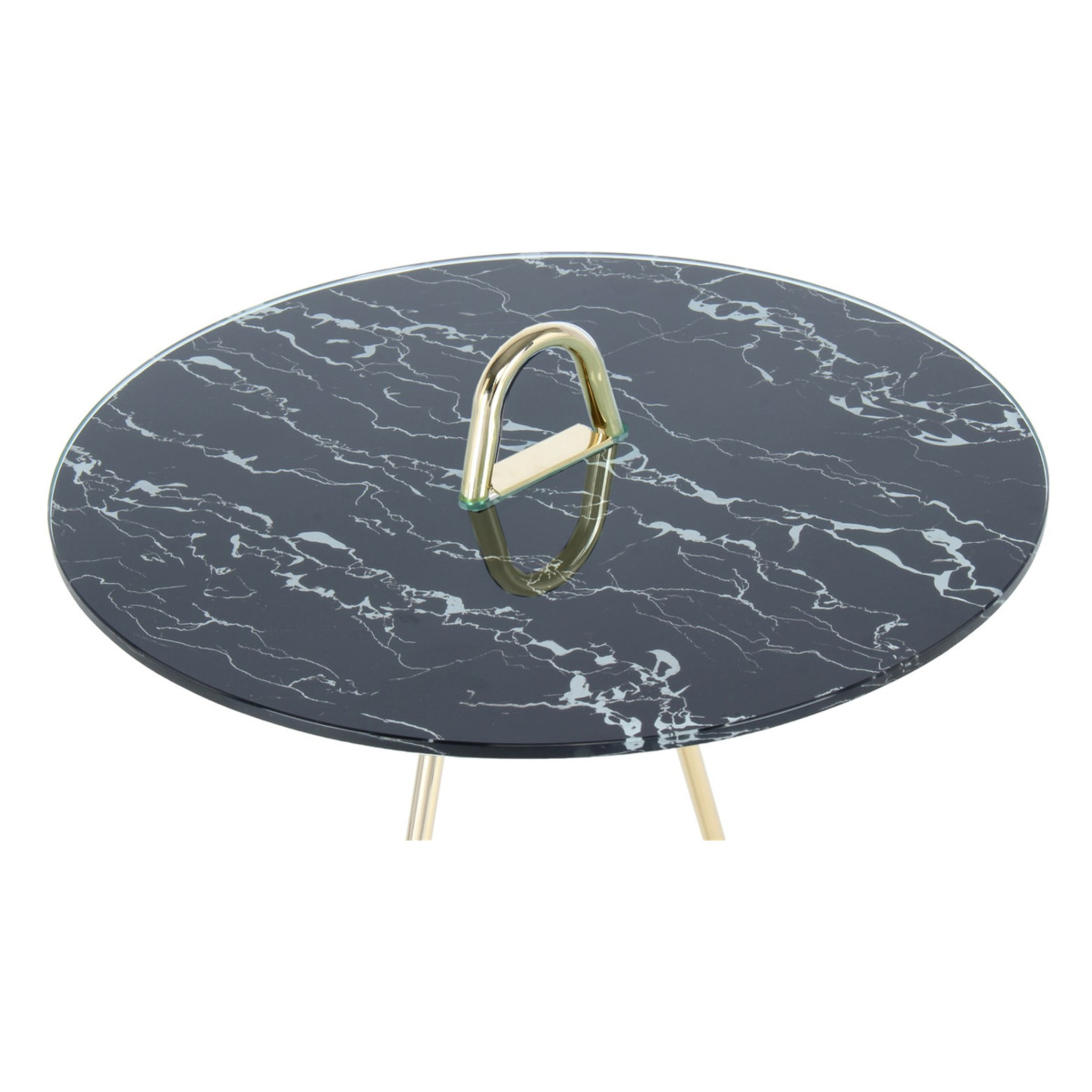 Tavolino di design Pendulum in oro e vetro effetto marmo nero