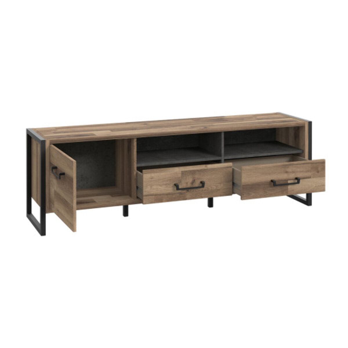 Meuble tv industriel effet bois & métal 1 porte 2 tiroirs - BUDDY
