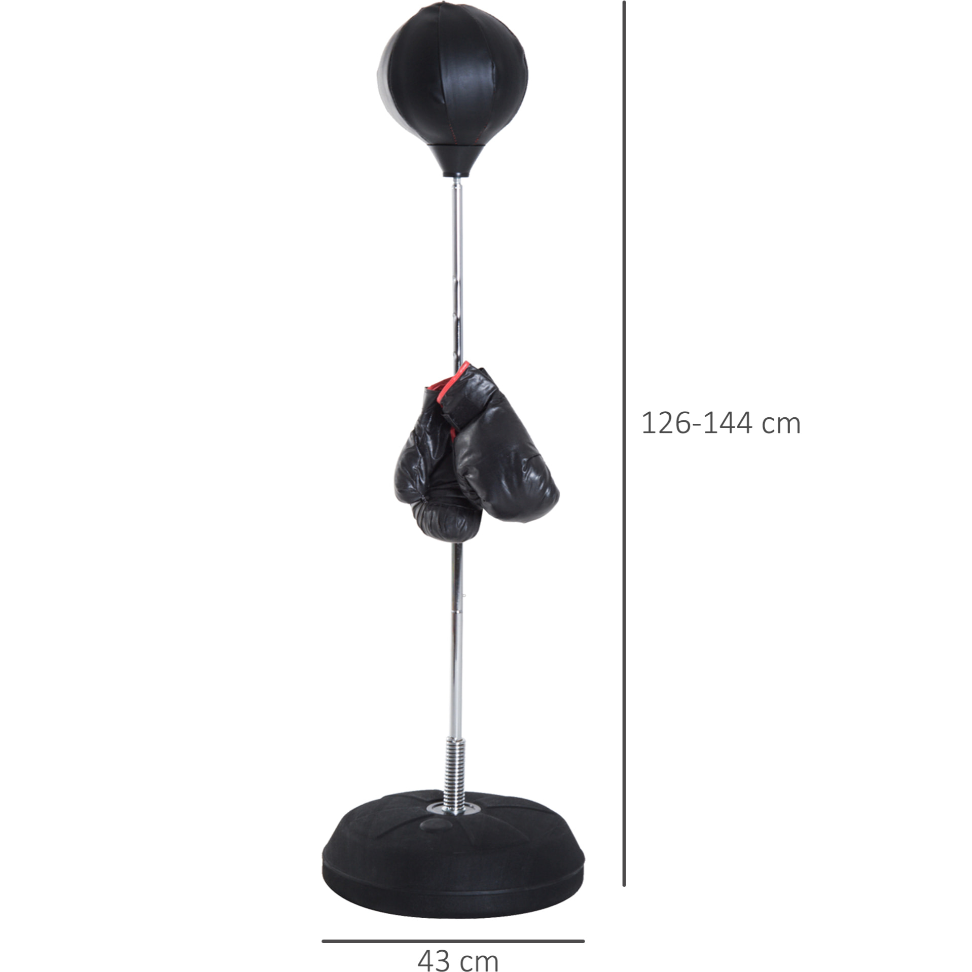 Punching ball sur pied réglable en hauteur 126-144 cm avec gants, pompe et base de lestage noir