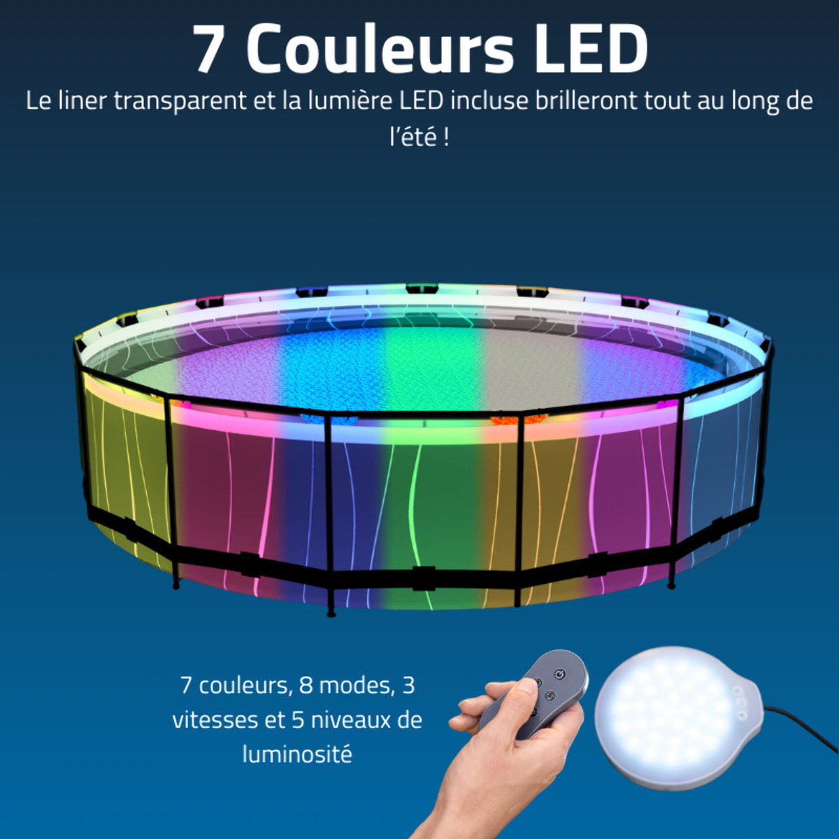 Bestway Piscine hors sol - Ronde - Steel Pro Max - 457 x 107 cm - Lumières LED incluses