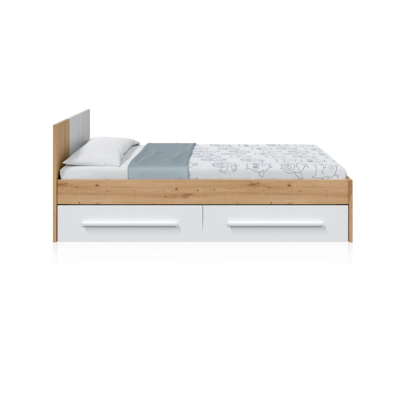 Cama Dess Blanco Artik (Blanco Mate) - Roble Nodi