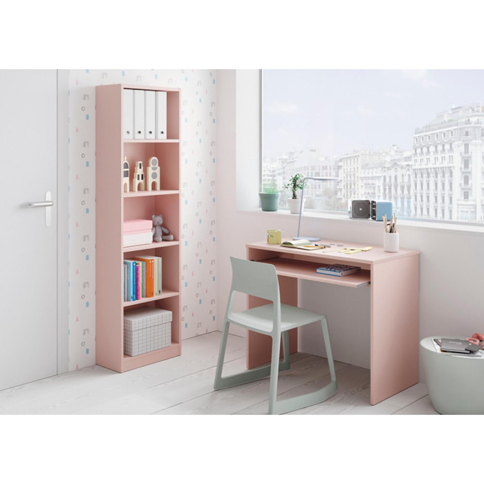 Scrivania Dayton, Scrittoio per ufficio con ripiano, Tavolo da studio porta PC da ufficio o cameretta, Tavolo da studio, cm 90x54h79, Rosa