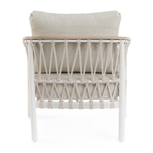 Set 2 poltrone da giardino GAUDIX con cuscini beige, intreccio in corda e struttura bianca