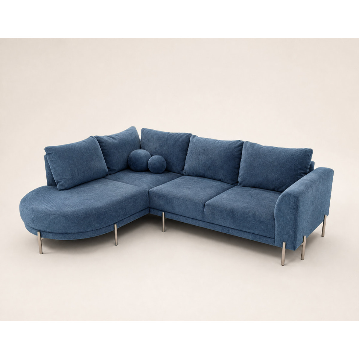Gabin - Canapé d'angle gauche 5 places en velours texturé - Bleu
