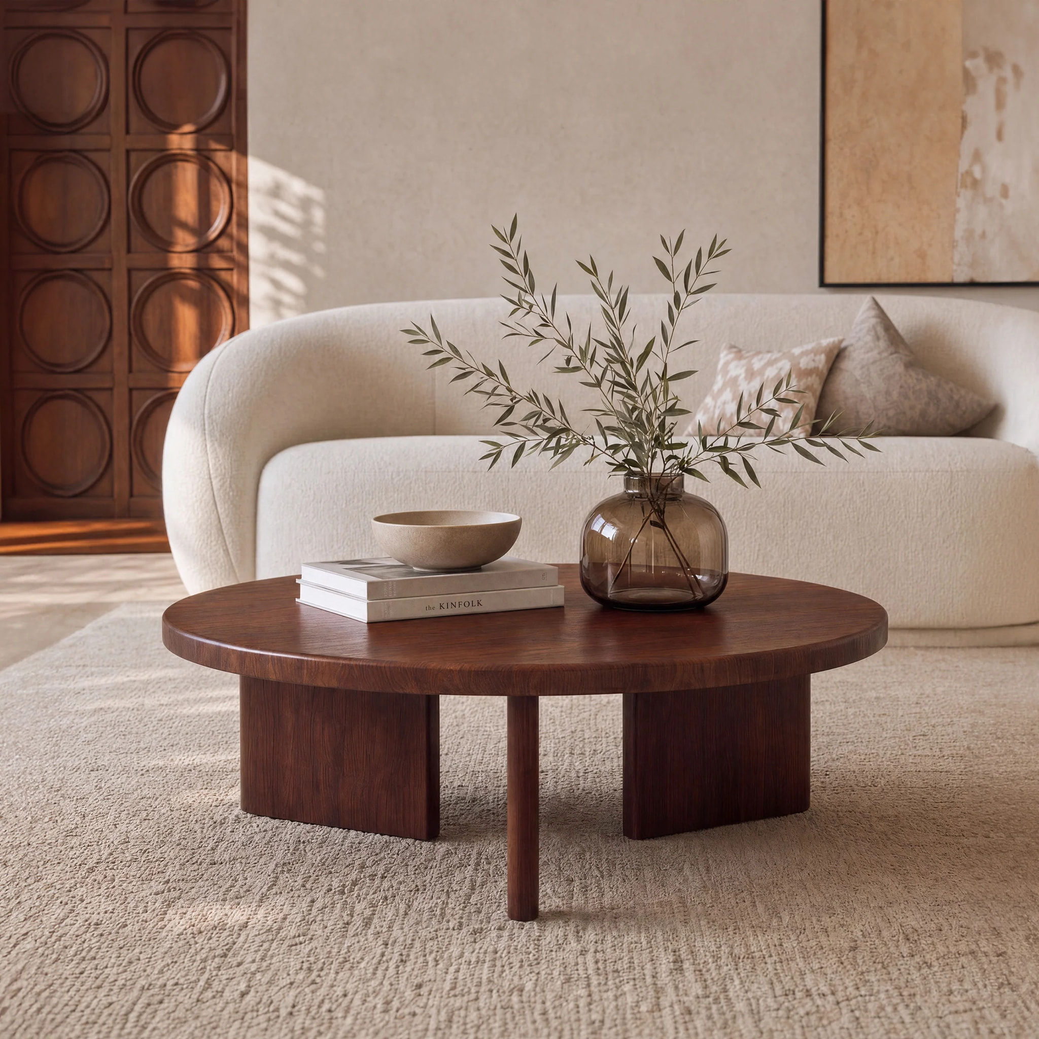 Table basse ronde en bois massif de mindi foncé D80 cm - Galia