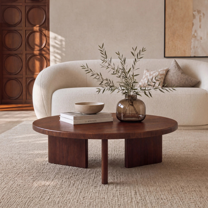 Table basse ronde en bois massif de mindi foncé D80 cm - Galia