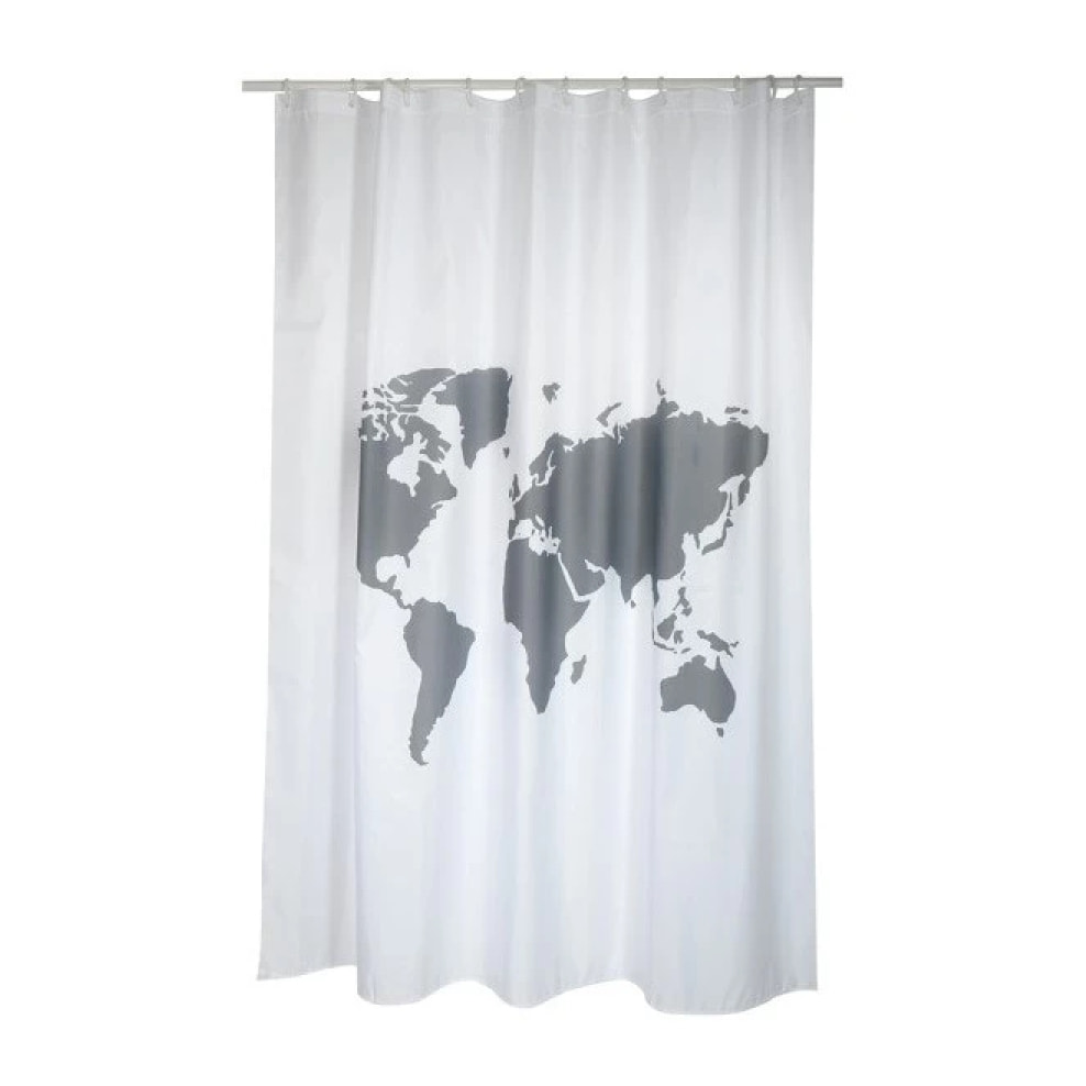 Rideau de douche Polyester WORLD 180x200cm QUALITà PREMIUM Gris & Blanc - Anneaux inclus MSV