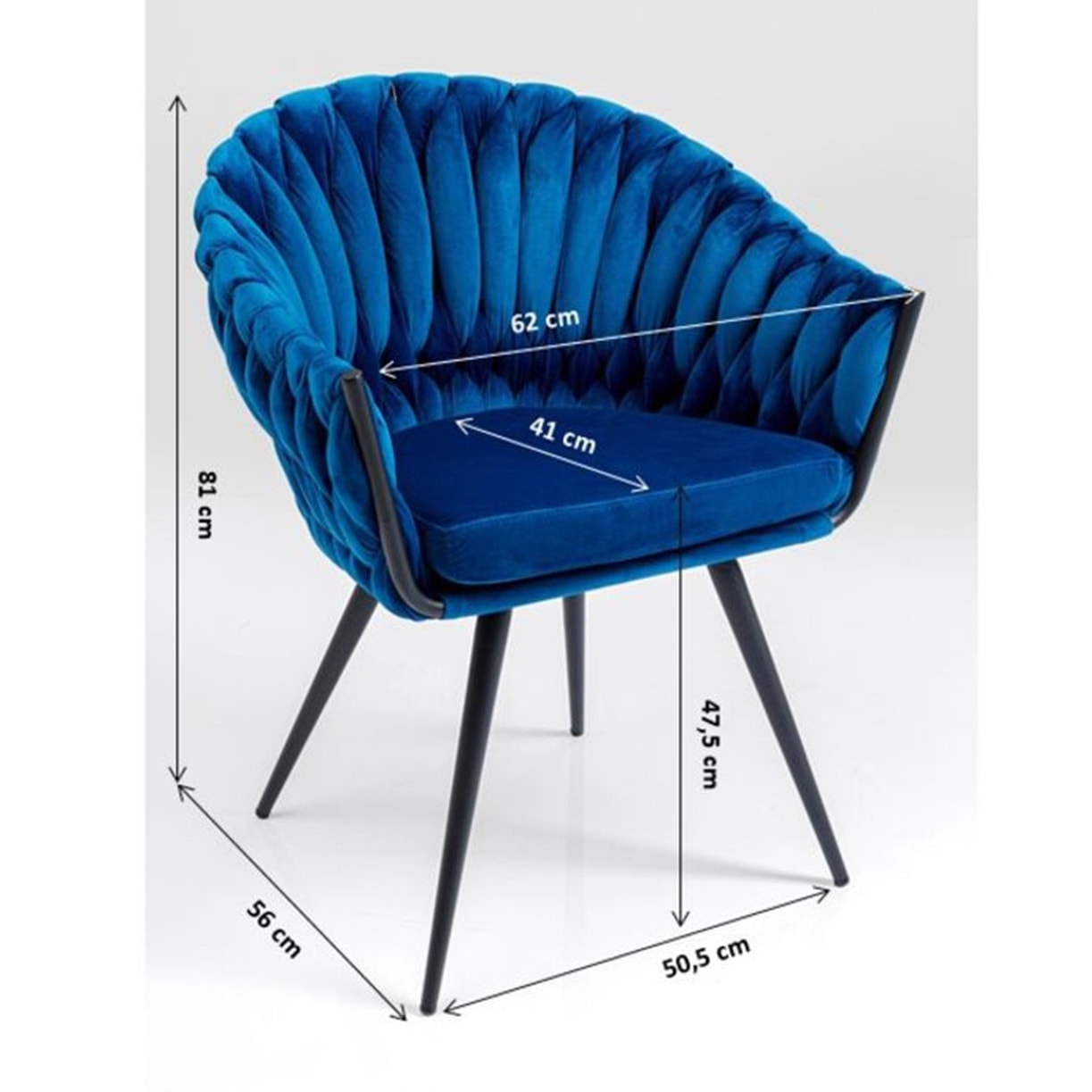 Chaise avec accoudoirs Knot velours bleu Kare Design