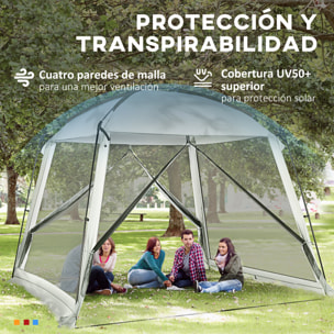 Carpa de Jardín 3x3 m Cenador para 6-8 Personas con 4 Mosquiteras y 2 Puertas Protección UV50+ Incluye Bolsa de Transporte para Terraza Patio Exterior Blanco