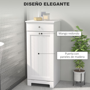 Armario de Baño con Cesto Ropa Sucia Abatible, Mueble Ropa Sucia con Bolsa de Tela Plegable y Cajón, Ideal para Lavandería, Blanco, 40x38x90 cm