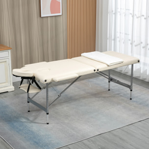 HOMCOM Camilla de Masaje Plegable Mesa de Masaje Portátil con Altura Ajustable en 7 Posiciones Reposacabezas y Marco de Aleación de Aluminio para Fisioterapia Carga 130 kg 186x71x62-83 cm Beige