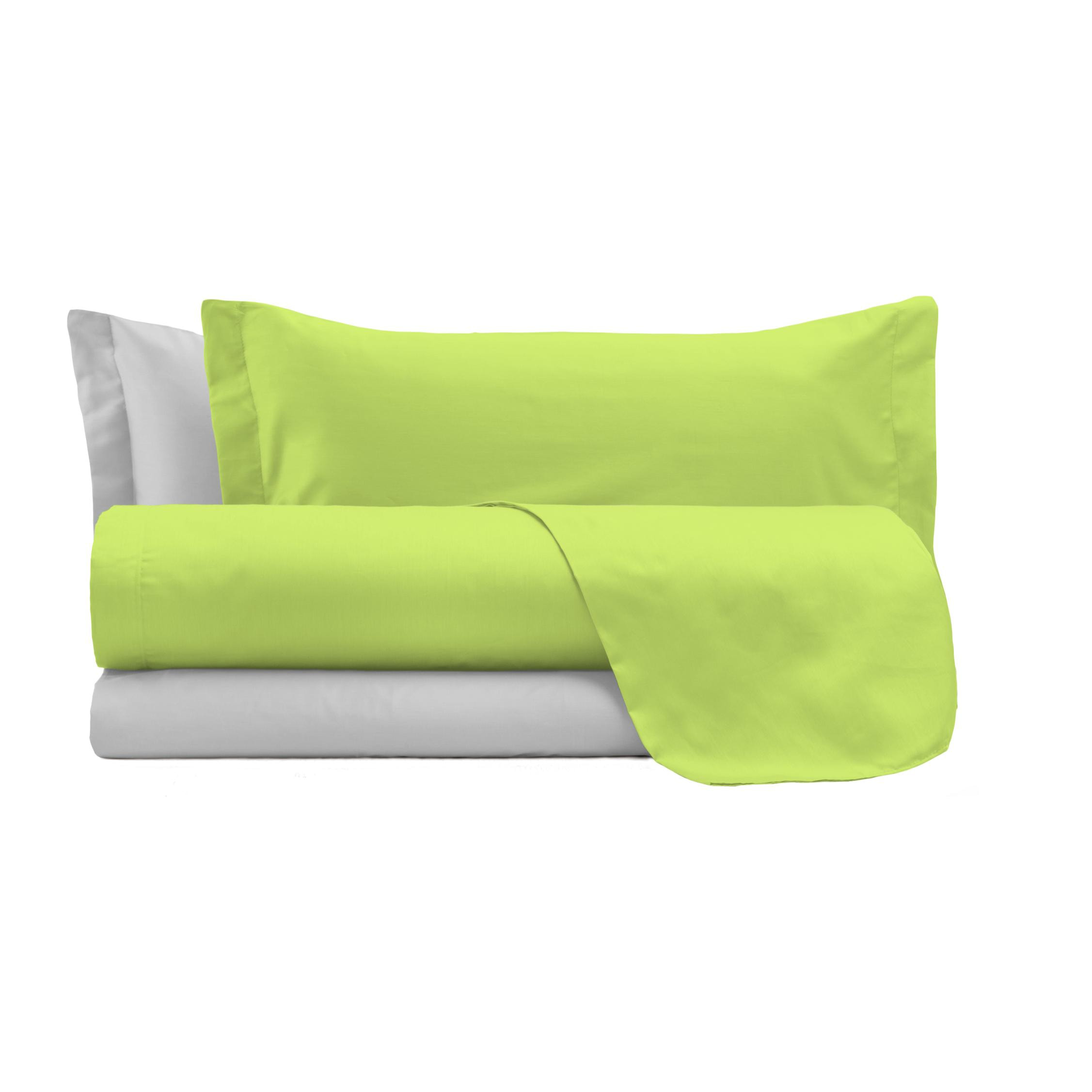 COMPLETO LETTO NATURAL COLOUR MADE IN ITALY COTONE-VERDE ACIDO/GRIGIO CHIARO PIAZZA E MEZZA