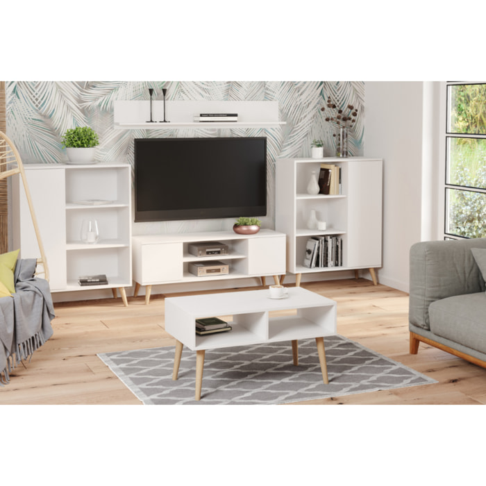 Tavolino da salotto Sandi in stile scandinavo bianco