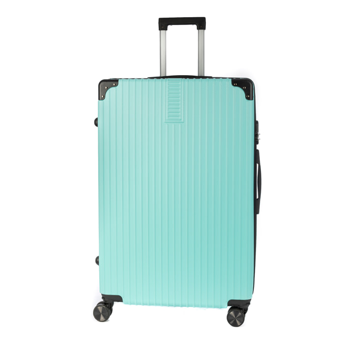 DAM Valigia grande volume trolley rigida ultraleggera, in ABS ad alta resistenza con angoli rinforzati. Chiusura numerica e 4 ruote doppie estraibili e girevoli a 360°. 52x31x78 Cm. Colore: Verde Acqua