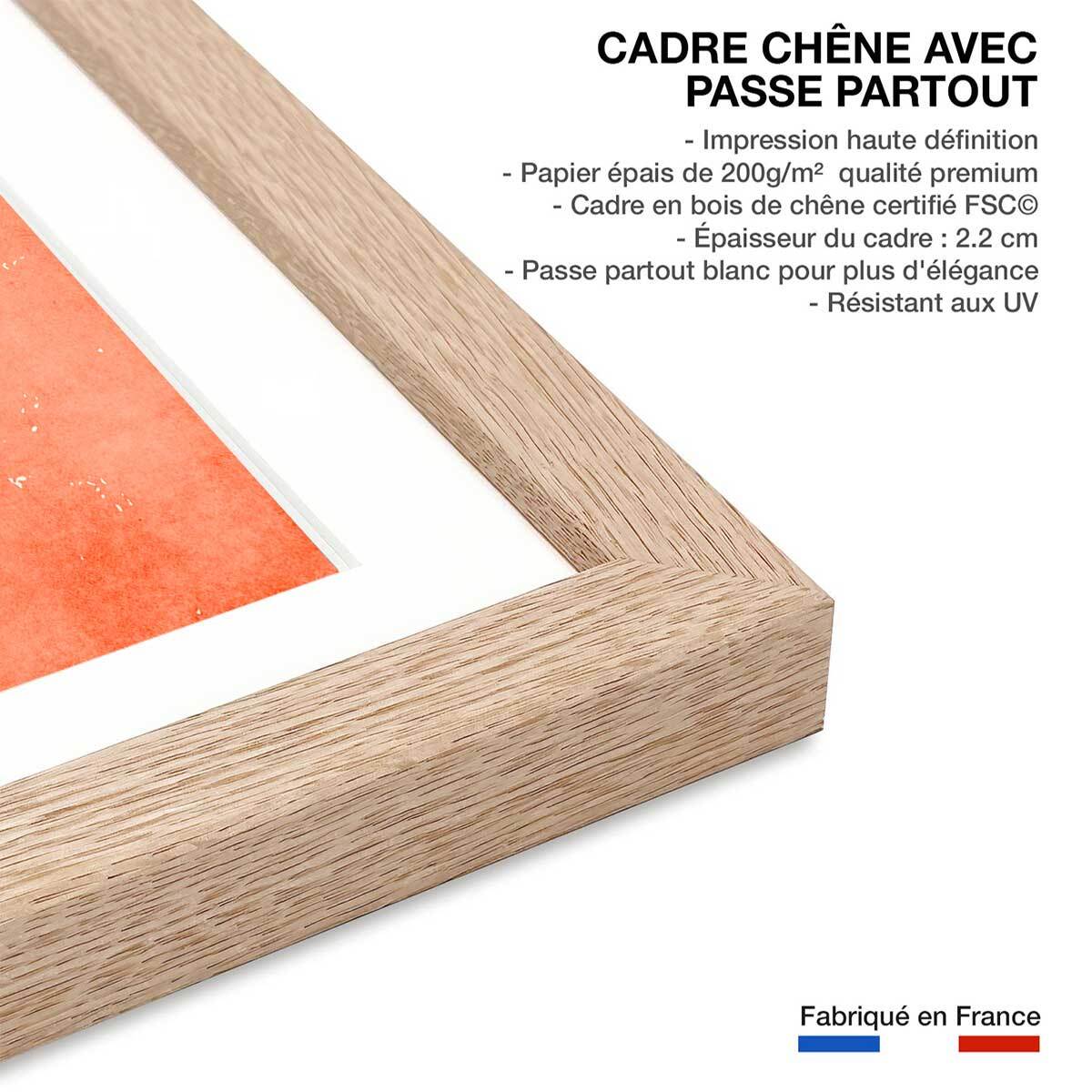 Affiche graphique ""danse avec le soleil"" Affiche + cadre en bois - Chêne