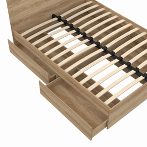 Lit Oklahoma 140x190cm effet hêtre avec tiroirs