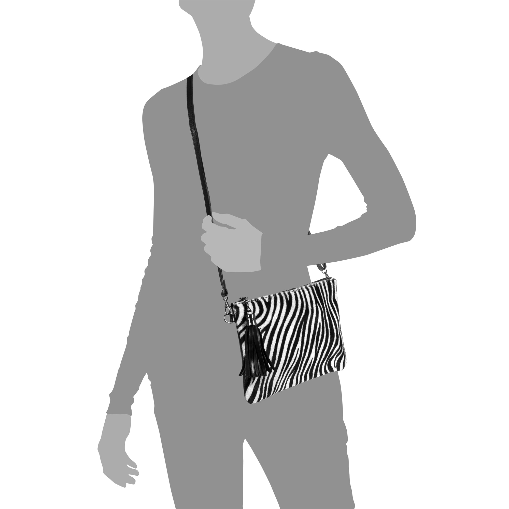 Ermine Borsa a tracolla Donna. Pelle autentica Sauvage Cavallino Zebra