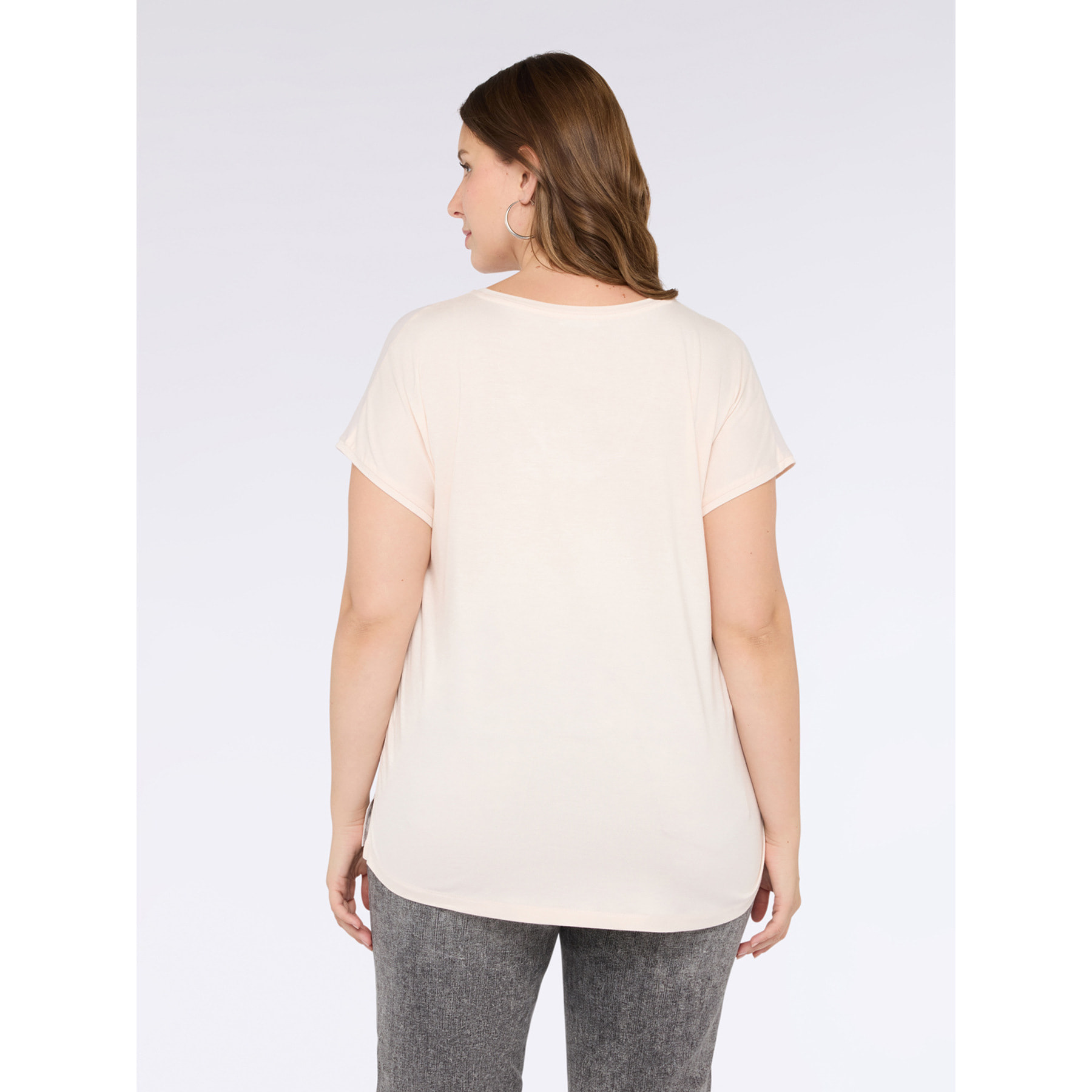 Fiorella Rubino - Camiseta bimatérica con escote en V - Rosa cipria