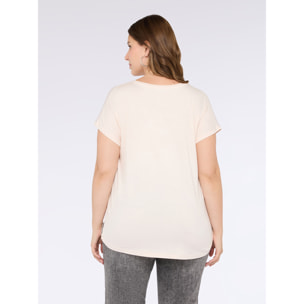 Fiorella Rubino - Camiseta bimatérica con escote en V - Rosa cipria