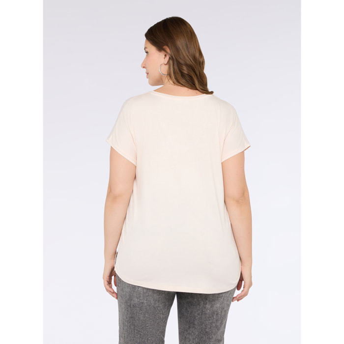 Fiorella Rubino - Camiseta bimatérica con escote en V - Rosa cipria