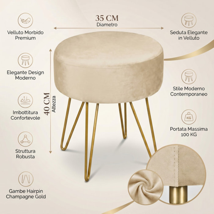 Panca Imbottita in Velluto con Gambe Dorate, Seduta Elegante dal Design Moderno per Camera da Letto, Ingresso, Soggiorno e Fondo Letto