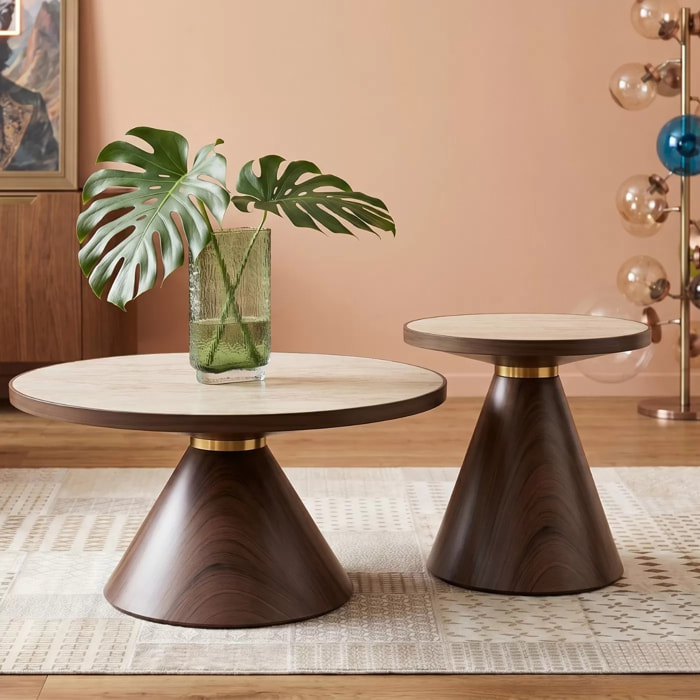Table basse Cono Travertino 70cm noyer Kare Design