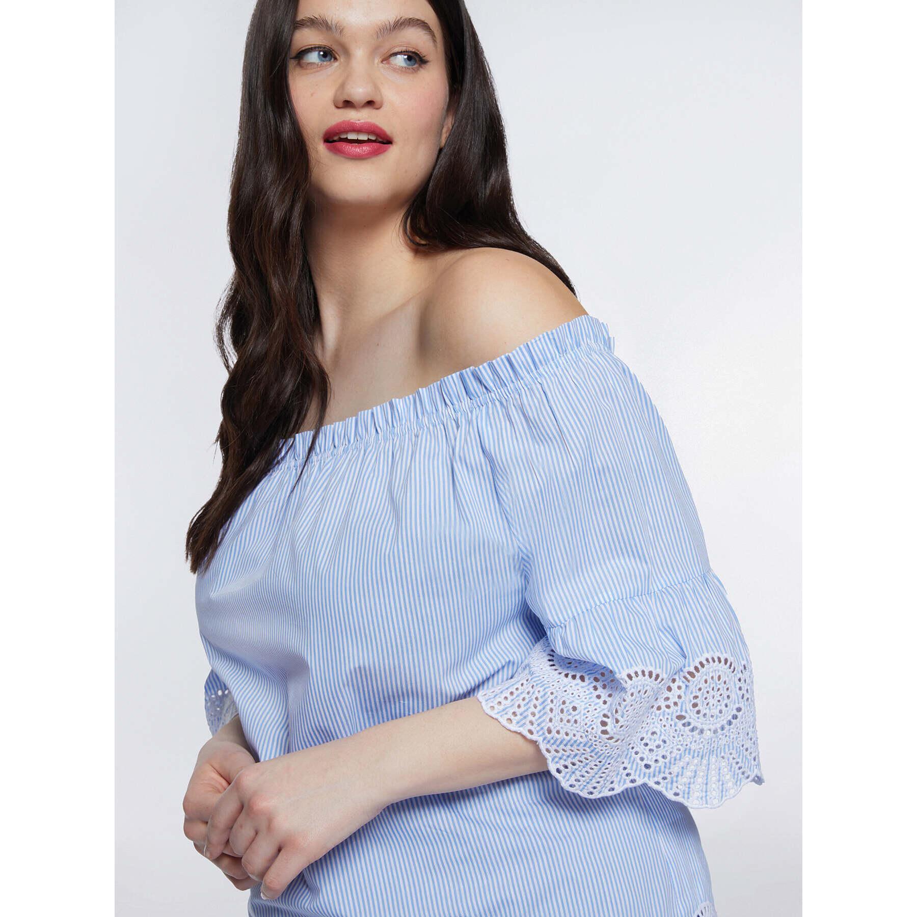 Fiorella Rubino - Blusa con hombros descubiertos y bordes de encaje - Light - blue