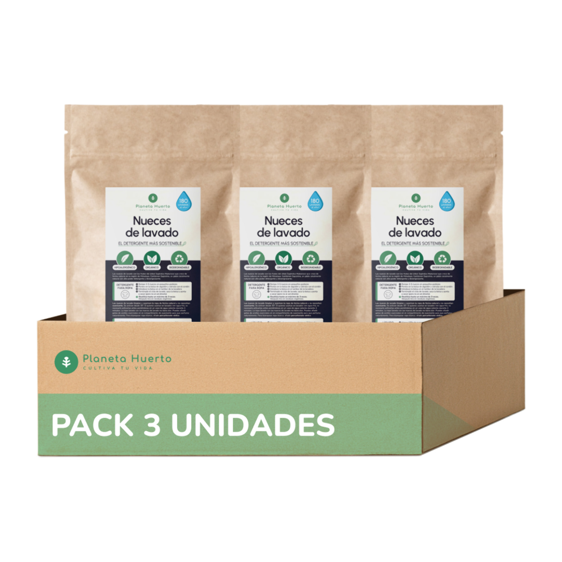 PLANETA HUERTO | Pack 3x Nueces de Lavado 700g Detergente Ecológico 100% Natural y Biodegradable | 180 Lavados por Bolsa | Ideal para Bebés y Personas con Alergias