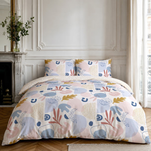 Parure housse de couette 100% coton motif floral printemps rose - Anisa