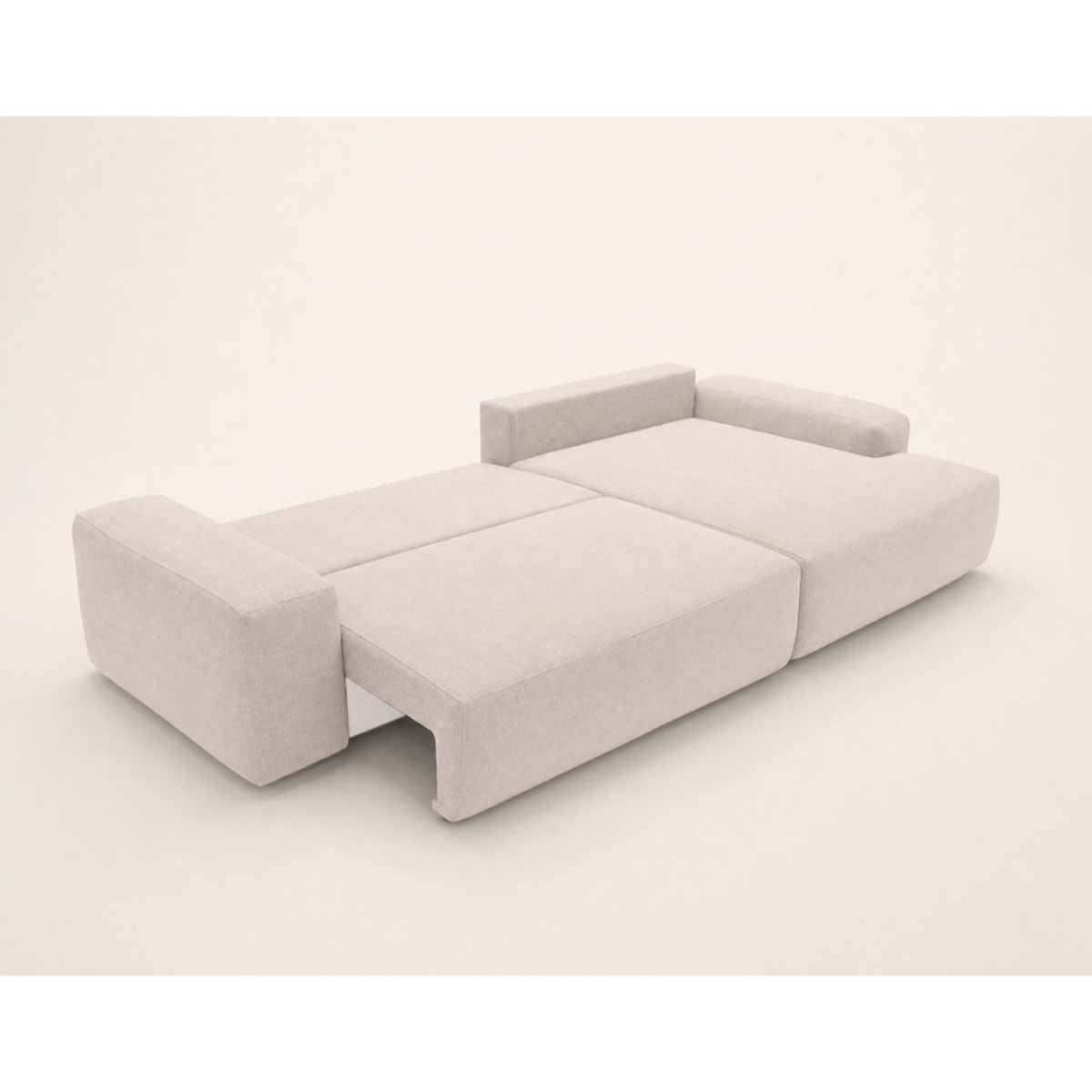 Tama - Canapé d'angle droit 4 places convertible avec coffre en tissu - Beige