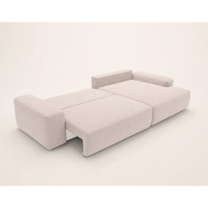 Tama - Canapé d'angle droit 4 places convertible avec coffre en tissu - Beige