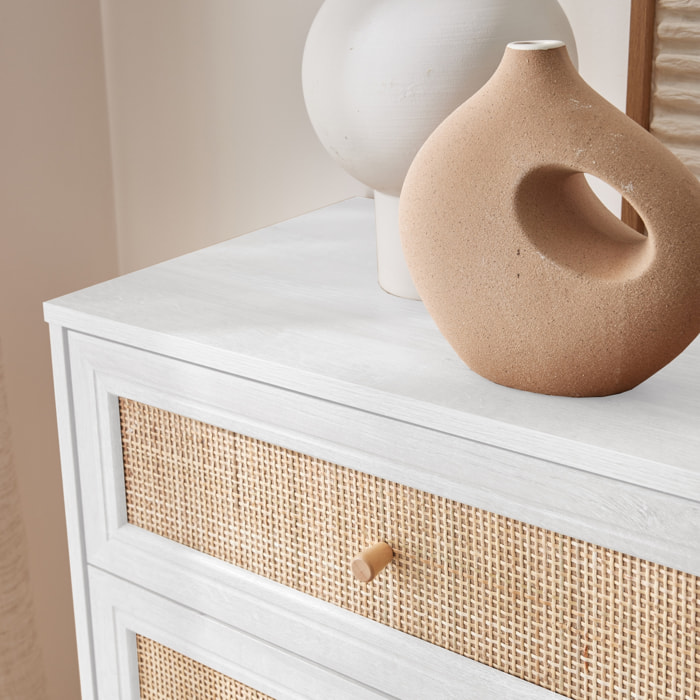 Commode décor bois et cannage 6 tiroirs BOHÈME