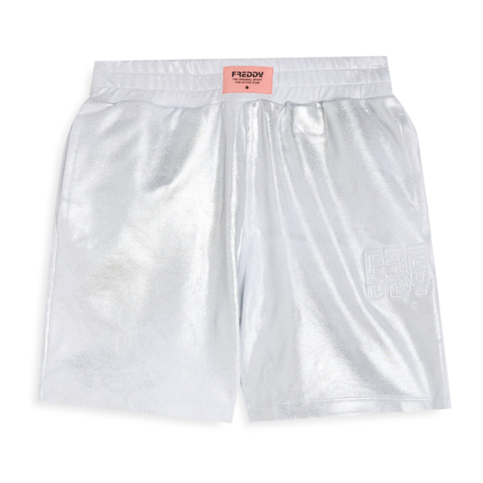 Pantaloncini Bambina in Cotone Coated Argento