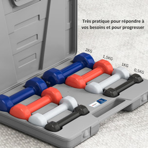 Ensemble d'haltères courtes total 10 Kg - collaboration Aosom.fr x FFHandball - paires de 0,5/1/1,5/2 Kg avec malette - métal PU multicolore