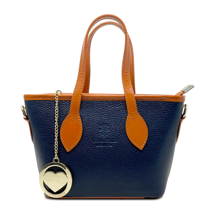 Chicca Borse - Borsa a Mano Donna in Vera Pelle - Colore Blu Scuro