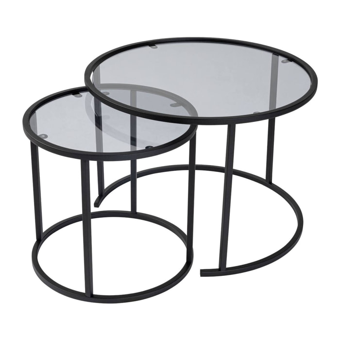Set di 2 tavolini da salotto Xaden, Tavolo basso da caffè, Portariviste per divano, Ripiano da soggiorno, 60x60 h43 cm, Nero e Grigio