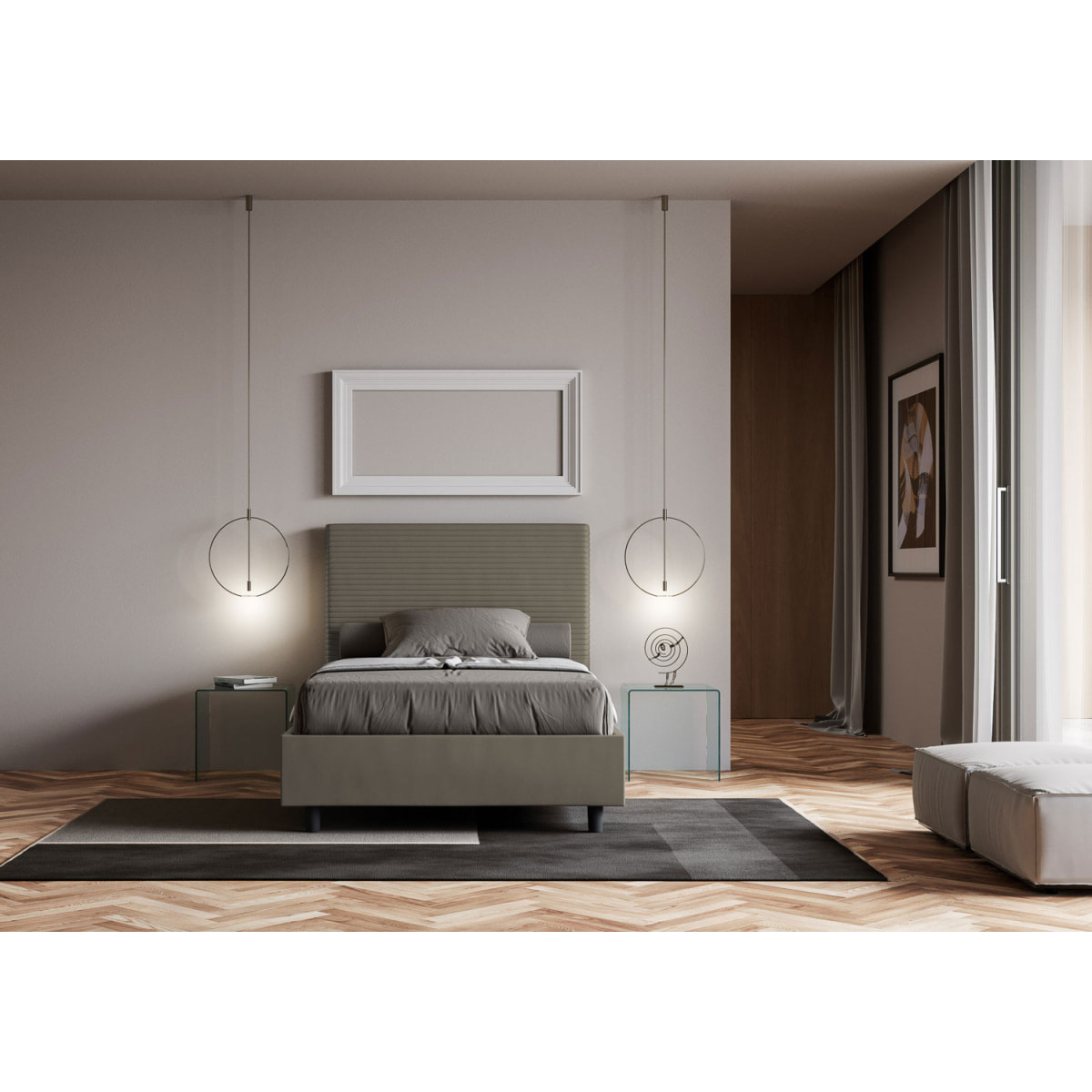 Letto una piazza e mezza contenitore imbottito 120x200 similpelle cappuccino Focus