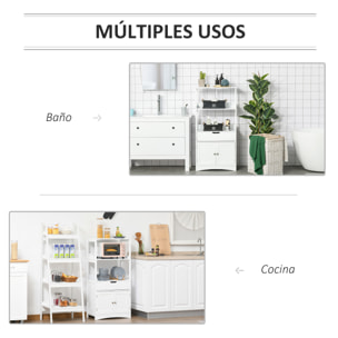 kleankin Armario de Baño con 3 Estantes Cajón y 2 Puertas Mueble de Almacenamiento de Suelo Moderno para Cocina Dormitorio Salón 60x33x122,5 cm Blanco