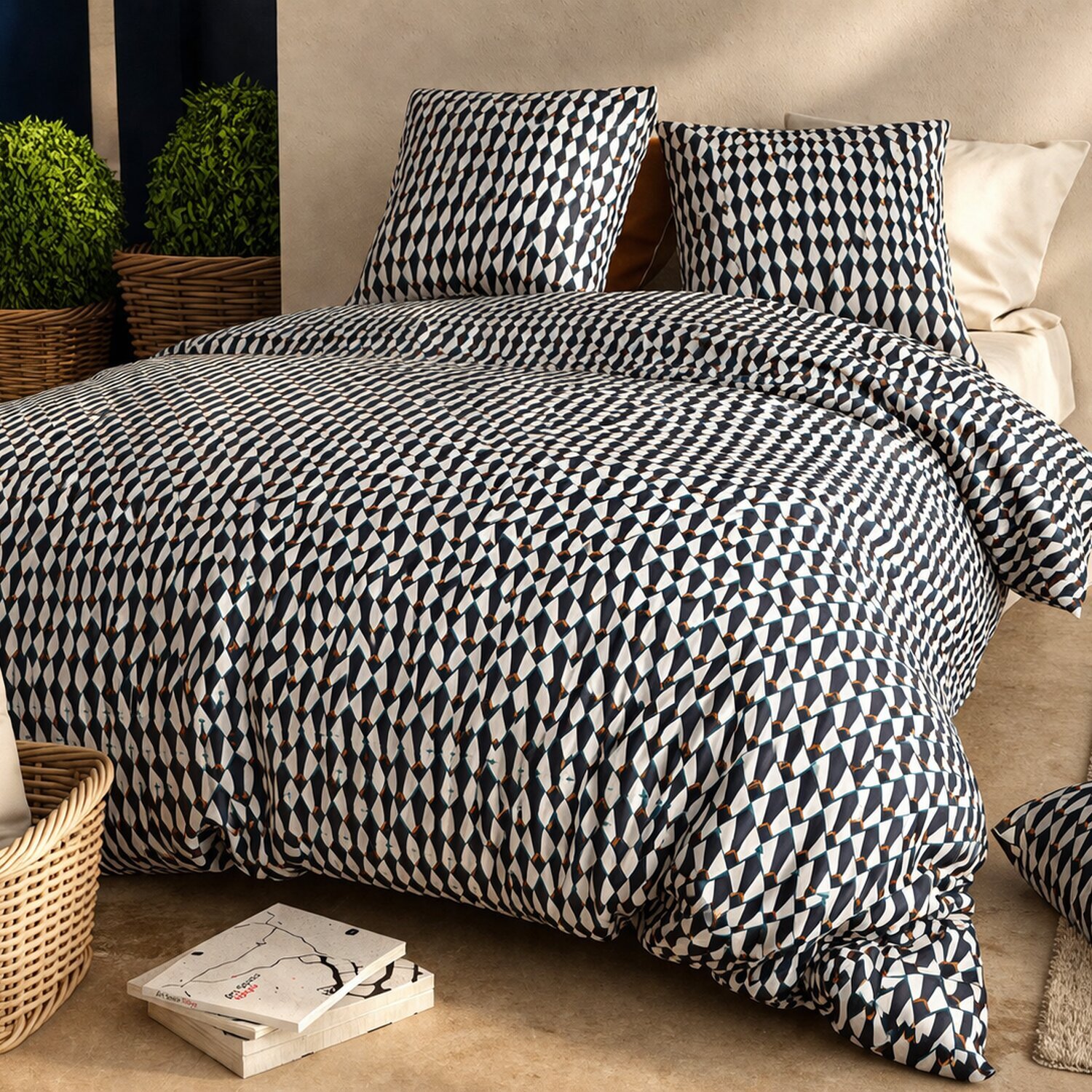 Parure housse de couette imprimé 100% coton - géo