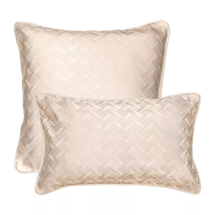 Taie d'oreiller satin de coton motif jacquard beige Adagio lin